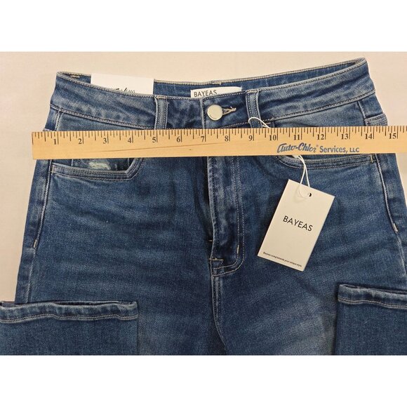 Bayeas Womens 26W Stretch Mom Jeans Distressed Style Size Blue Denim New Tags - Picture 8 of 8